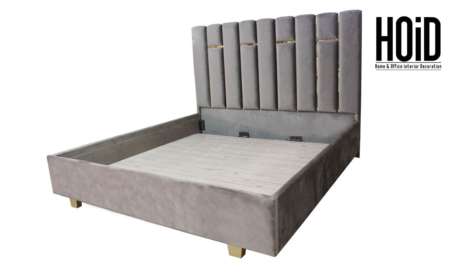 Supreme King Size Bed in Suede Fabric with 2 Side Tables HOiD.pk