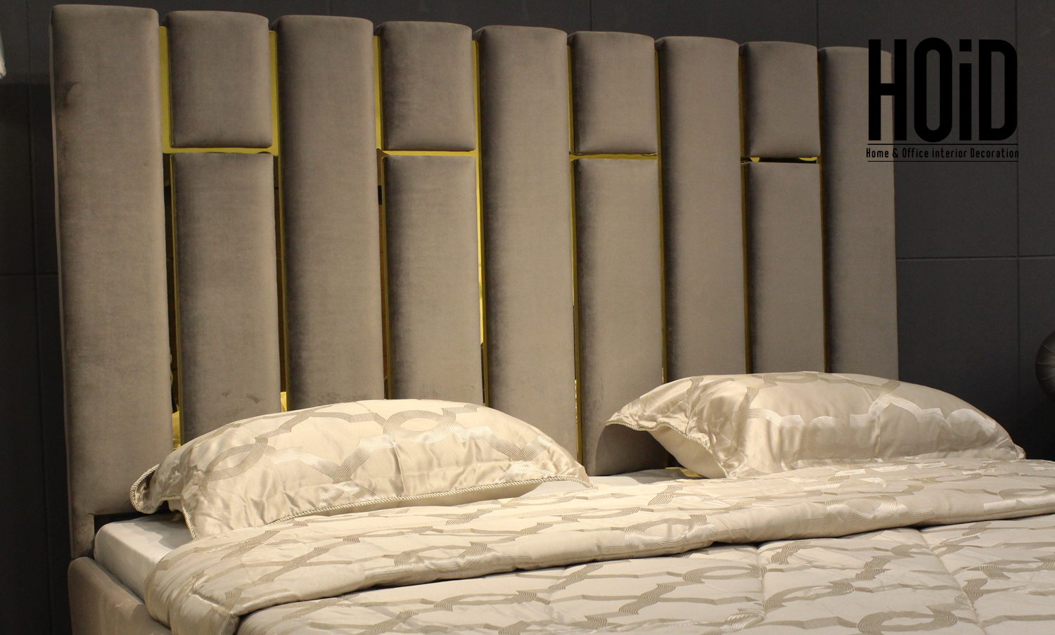 Supreme King Size Bed in Suede Fabric with 2 Side Tables HOiD.pk