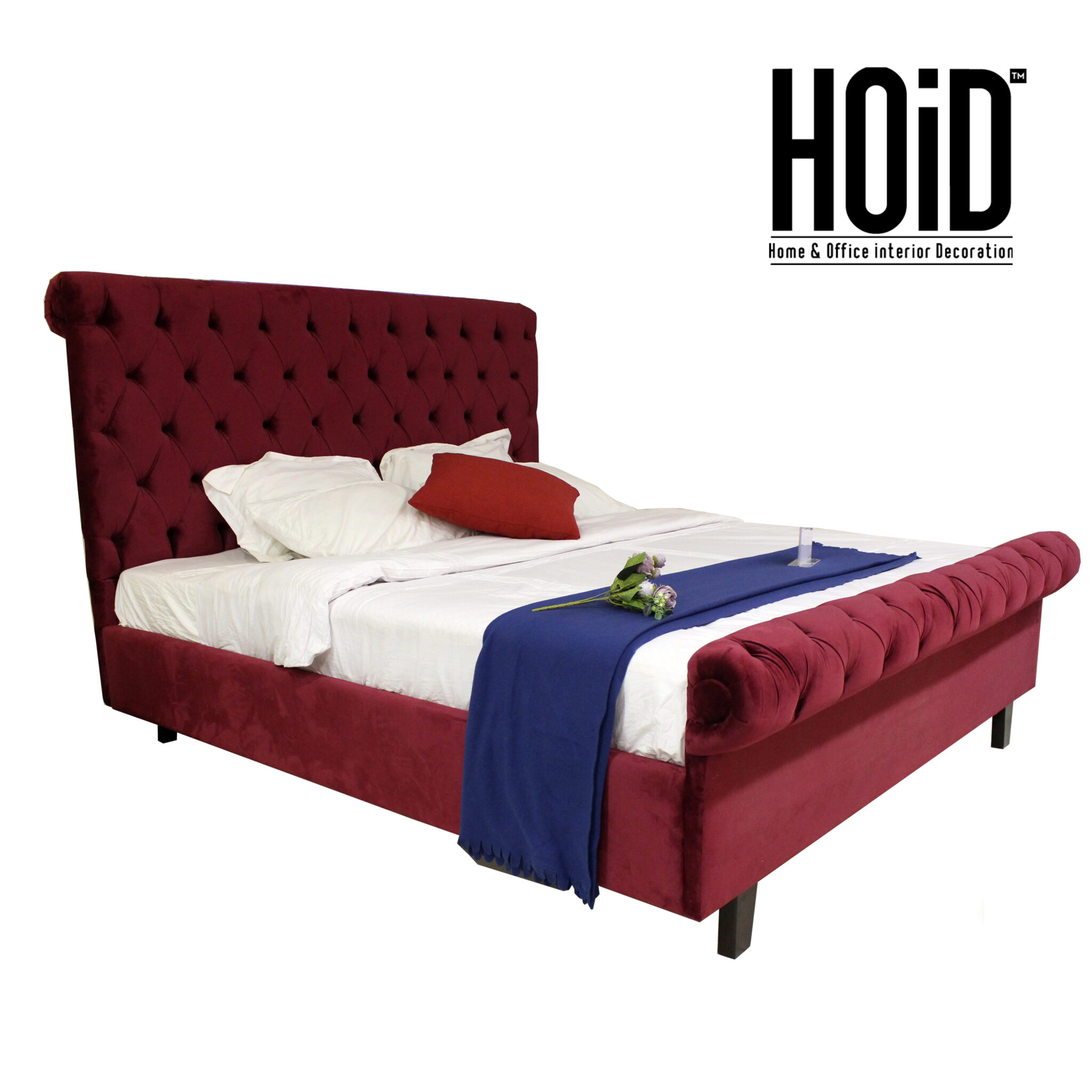 Prime Tufted Bed in Suede Fabric with Kiki Side Tables HOiD.pk