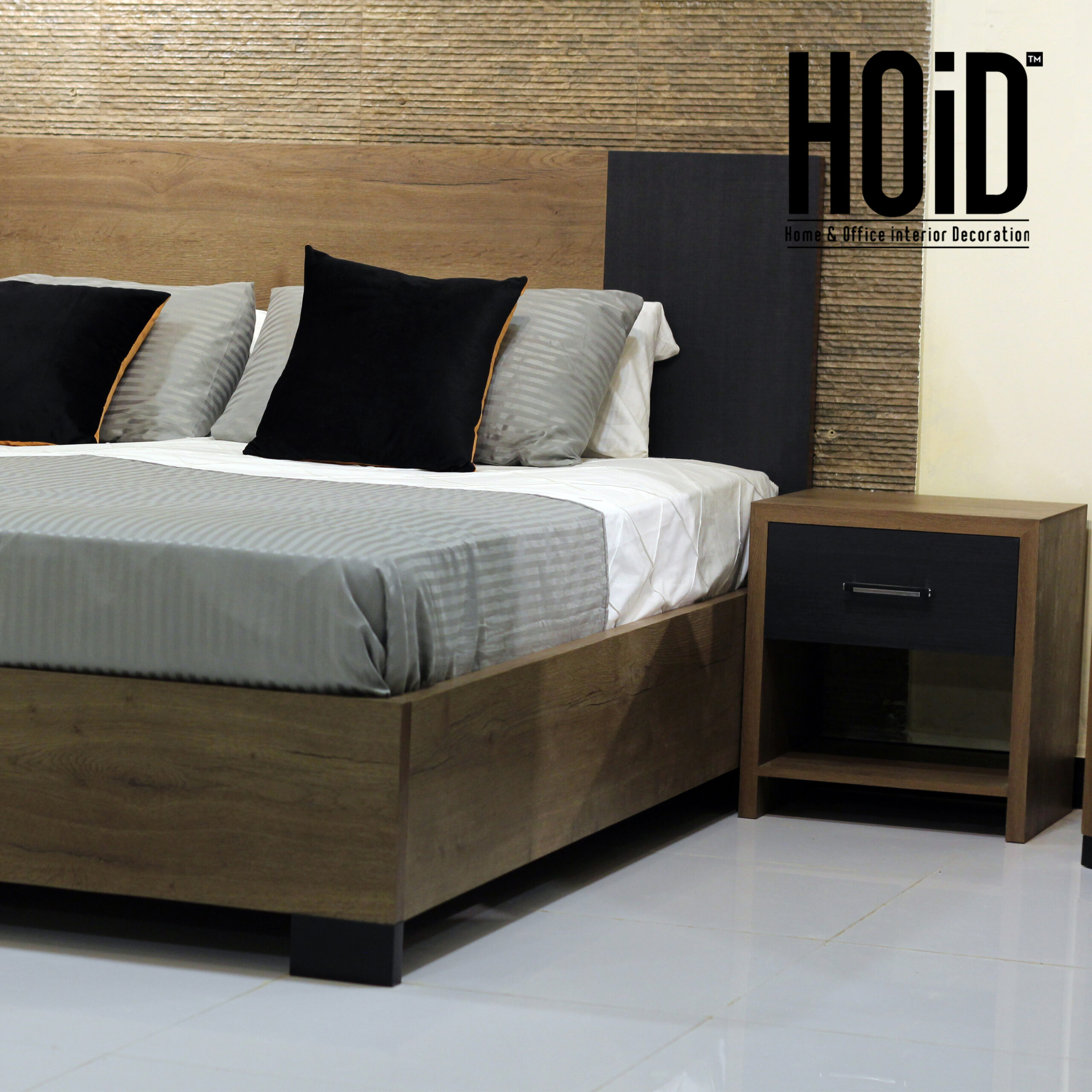 High Bed with 2 Side Tables HOiD.pk