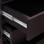 Close-up of a black 6-drawer chest with metal drawer slides.