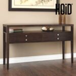 Wooden hallway console table with drawers, supported by oak wood legs.