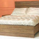 "AbbaVa designer bed set with side tables, dresser, and mirror in walnut brown melamine – available in Karachi."