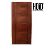 Wooden door with a box panel design and an oak finish.