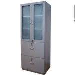 Melamine office storage shelf with frosted glass front