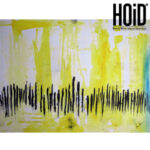 Abstract yellow and black acrylic painting with vertical brushstrokes.