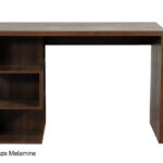 Dark bronze melamine office/study table with shelves.